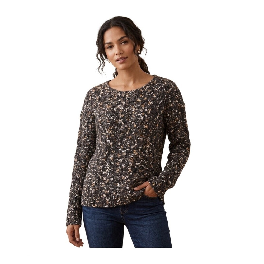 Y2K Hinge Chunky Crochet Sweater Gray Orange Open Knit Long Sleeve Crewneck S